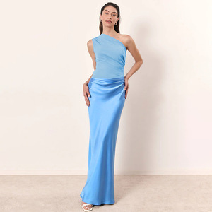 Robe de soirée longue asymétrique à une épaule, taille naturelle, confortable, style banquet - Product Image 3