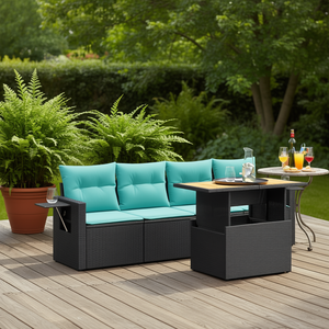 Set Divano da Esterno Moderno in Polyrattan Nero con Cuscini, 5 Posti, Arredamento da Giardino dal Design Contemporaneo - Product Image 2