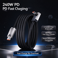 Kabel USB C Magnetik Premium 90 Derajat 240W PD Pengisian Cepat E Marker RGB Kepang untuk Mobil Carplay Android iPhone Kabel Data