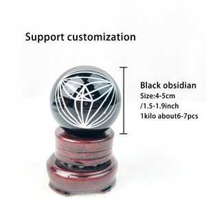 Bola de esferas de cristal de obsidiana negra pulida de alta calidad con patrón artesanías de cristal de piedra cruda para regalos decorativos - Product Image 3
