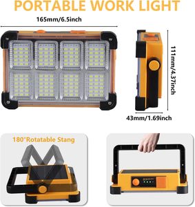 Lampe de travail solaire rechargeable 120W, 144 LED, projecteur portable sur pied, étanche IP44, 4 modes d'éclairage pour chantier - Product Image 4