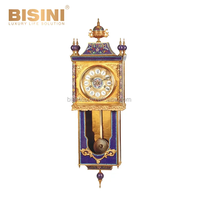 Luxury 24K Gold Plated Brass Mounted Antique Cloisonne Enamel Wall ClockとPendulum