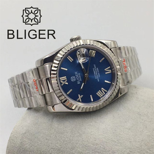 BLIGER 36mm/39mm <span class=keywords><strong>Montre</strong></span> Mécanique Homme avec Mouvement NH35 <span class=keywords><strong>Bracelet</strong></span> Président Lunette Cannelée Verre Saphir Bleu/Noir/Vert/Blanc - Product Image 3