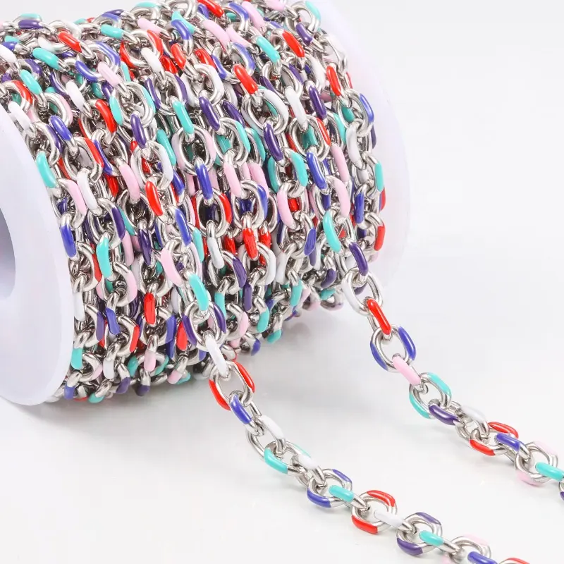 DIY Titanium Steel Enamel Drop Chain Stainless Steel Enamel Colorful Dripping Oil Necklace Bracelet Handmade Chain