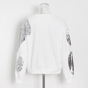 Wholesale Women's Elegant Crewneck Sequined Patch <b>White</b> Pullover <b>Sweatshirt</b> - Product Image 5