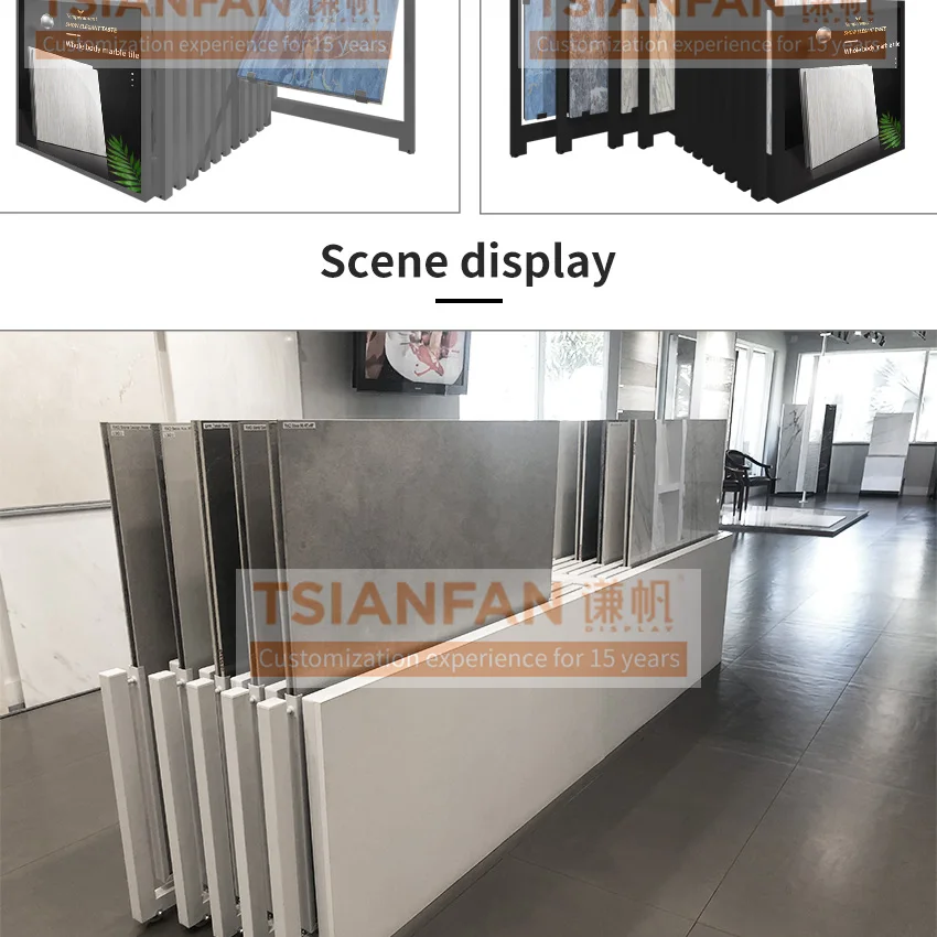 Tsianfan Floor Adjustable Ceramic Tile Display Rack Stone Marble Stand Slab Quartz Granite Sliding Display Racks Rotate Showroom