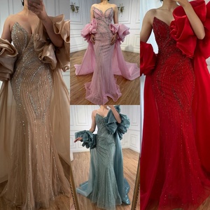 Serene Hill LA72896 Abito da Sera a Sirena di Lusso Senza Spalline Color <span class=keywords><strong>Nude</strong></span> con Perline e Mantella per Feste Formali 2025 - Product Image 2