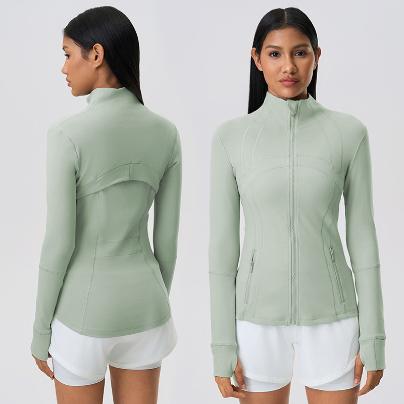 Roregal Autumn/winter New Yoga Sport Jacket Women's Nylon Stretch Zipper Running Yoga Long Sleeve Top Jacket