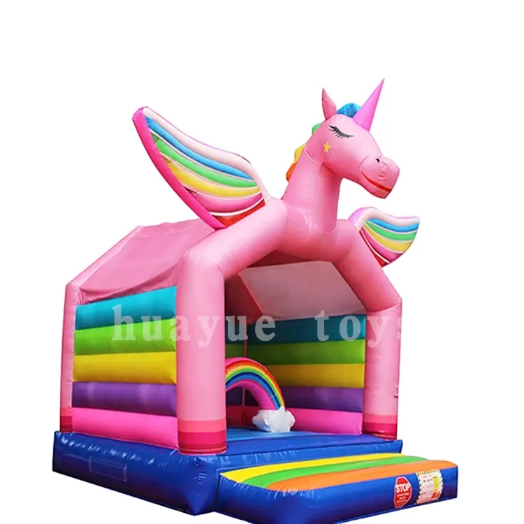 Fun pink unicorn pelangi perosotan tiup istana rumah