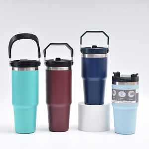 Mug de voiture de 30 oz avec poignée, en acier inoxydable, sous vide, pour garder le café froid/chaud, avec paille pour les voyages - Product Image 5