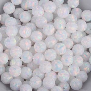Mezzo foro pieno senza foro OP17 perline in opale sintetico a forma di sfera bianca - Product Image 1