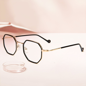 Occhiali Unisex Retrò con Montatura Esagonale in Metallo, Occhiali da Vista Classici con Montatura in Acetato a Tinta Unita ROBO RTM2004 - Product Image 1