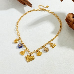 Collar de Acero Inoxidable con Dijes de Oro de 18k, Vestido de Princesa, Sagrado Corazón, Cisne y Flor de Cristal, Joyería de Moda para Mujer, Resistente al Deslustre - Product Image 4