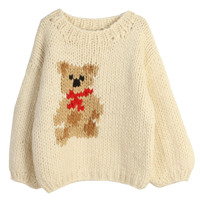 Japanischer Kawaii Cartoon-Bär Jacquard O-Ausschnitt Pullover Lockere Lässige Allround-Langarm-Strickoberteil für Herbst und Winter