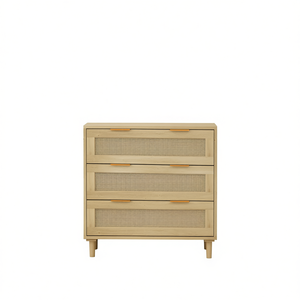 3 Drawers Rattan Storage Cabinet <b>Oak</b> Scandinavian Modern Living Room Bedroom Home Furniture - Product Image 1