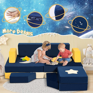 Ensemble de canapé en blocs de construction pour enfants, 10 pièces, bleu marine, meubles de jeu en mousse souple avec bords arrondis pour chambre d'enfant - Product Image 1