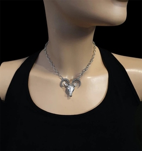 Collier ras du cou tête de chèvre, chaîne avec pendentif bélier et pentagramme, collier Baphomet, gothique, Wicca, satanique, occulte, sorcière, collier chèvre - Product Image 6