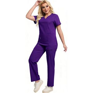 Daoyi Women's Medical Scrub Set Purple Elastic Comfortable Workwear For Hospital Spa Beauty Salon Uniforms - Product Image 3