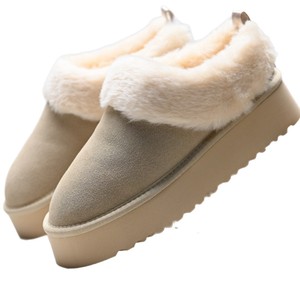 Bottes de neige unisexes de luxe à tige courte, semelle en caoutchouc épaisse antidérapante, doublure en laine, col en velours, chaussures chaudes en coton - Product Image 5