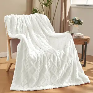 Fleece Throw Blanket for Couch - Fuzzy Soft Cozy Fluffy 3D Jacquard Weave Blanket & Throws for Home Decor