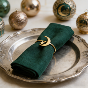 631784 Portatovaglioli Luna e Stelle - Decorazione in Metallo Dorato a Forma di Luna Crescente <span class=keywords><strong>con</strong></span> <span class=keywords><strong>Stella</strong></span> Nera, per Ramadan e Allestimento Tavola Festiva - Product Image 3