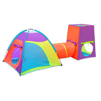 Ensemble de tente de jeu pour enfants en polyester durable 3 pièces avec tunnel de ramassage et maisonnette modulaire, jouet d'activités portable et pliable pour enfants