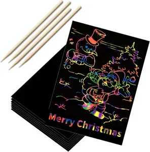 Scratch Art Paper Magic DIY Colorful Rainbow Scratch Cards Set with Graffiti Stencil
