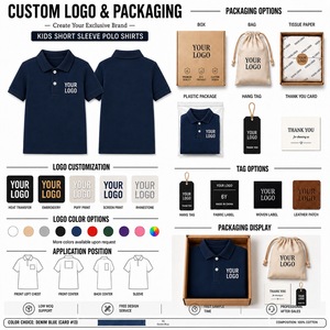Polo Premium para Niños, Color <span class=keywords><strong>Crema</strong></span> Azul Polvoriento, 200GSM, Logotipo Personalizado ODM, Cuello con Ribete, Proveedor de Ropa Infantil de Lujo - Product Image 5