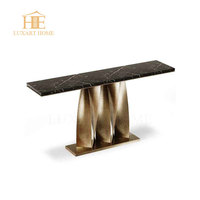 Table de couloir italienne de luxe personnalisée en usine de Foshan Table console en marbre naturel noir avec miroir pour le salon