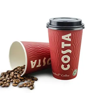 8oz 16oz Double Ripple Craft Paper Cups with Lid Sleeve Disposable Paper Coffee Cups for Food and Drink for Industrial Use