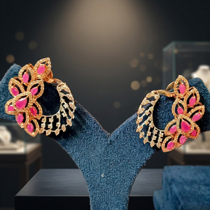 Boucles d'oreilles de mariage pour femmes, plaquées or 14 carats, avec diamants naturels taille ovale, style bohème, motif floral - Product Image 1