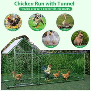Corral de acero para gallinas de 10x3 pies con cubierta de malla, jaula para conejos para uso doméstico y hábitat para aves de corral en granjas. - Product Image 6