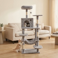 Arbre à chat en bois de grande taille avec griffoir en sisal, niche pour chat, hamac et plateforme supérieure pour chats de grande taille - Design minimaliste en carton