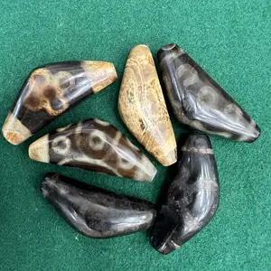 Wholesale 25x55mm Old Tibetan Ancient Ox Horn Black Dzi Beads Antique Eyes Tibetan Agate Beads For Jewelry Making