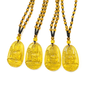 จี้พระโพธิสัตว์กวนอิมประดับซิทรินเคลือบสีเหลืองและลูกปัดสีดำ น้ำหนัก 42 กรัม ความยาว 15 นิ้ว เสริมความมั่งคั่งทางจิตวิญญาณและความสำเร็จ - Product Image 2