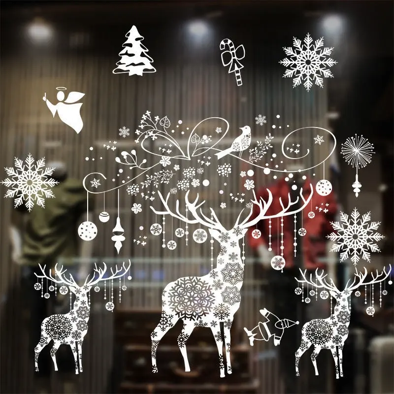 Party zubehör Santa Reindeer Xmas Decals Dekorationen Weihnachten Schneeflocke Fenster Static Cling Aufkleber