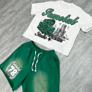 T-shirt de sérigraphie d'été de haute qualité Survêtements graphiques lourds Shorts en coton lavés à l'acide et ensembles de t-shirts pour hommes - Product Image 4