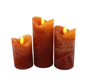 Home Decor set of 3 Real Wax Pillar 3D Flameless Flickering LED Wax Candle