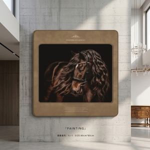 Décoration Murale de Luxe 80x80cm Carrée en Cuir Texturé 3D, Art Équestre Chevaux Anglais, Cadre Double Premium pour la Maison - Product Image 5
