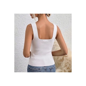 Top corto blanco para mujer con tirantes gruesos, lycra completa, talla estándar Smlxl, 60 cm de largo - Product Image 4