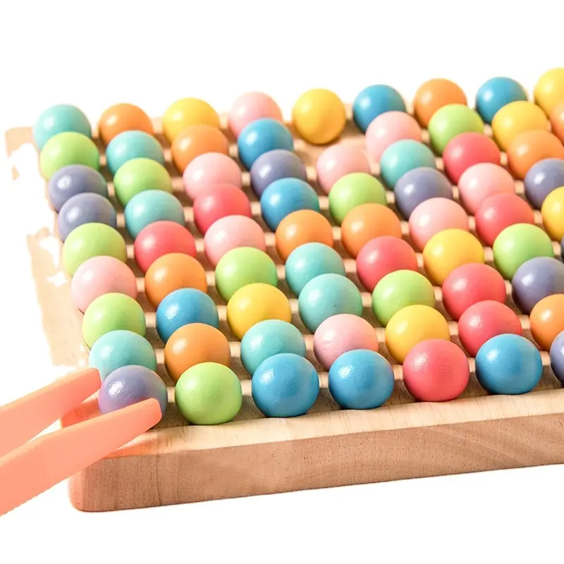 Rainbow Wooden beads elimination game Wood Board Bead Game Toy Colorful Fun Clip Beads Game for kids