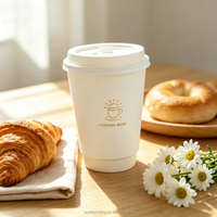 Gobelets à café jetables de qualité alimentaire 12oz pour boissons chaudes en pâte vierge, logo personnalisé, vente en gros, fournisseur direct d'usine
