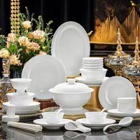 Service de table en porcelaine fine blanc pur de luxe pour la maison et l'hôtellerie, compatible lave-vaisselle/micro-ondes/four