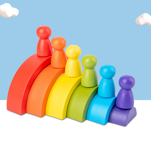 Blocs en bois de <span class=keywords><strong>pont</strong></span> arc-en-ciel pour homme, jeux empilables colorés Montessori jouets d'éducation précoce pour enfant 6 pièces - Product Image 3