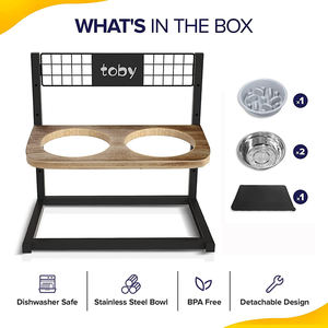 JH-Mech-Support de bol pour animaux de compagnie <span class=keywords><strong>avec</strong></span> bols de nourriture pour chiens et tapis anti-déversement, 4 hauteurs réglables, support de bol pour chien - Product Image 2