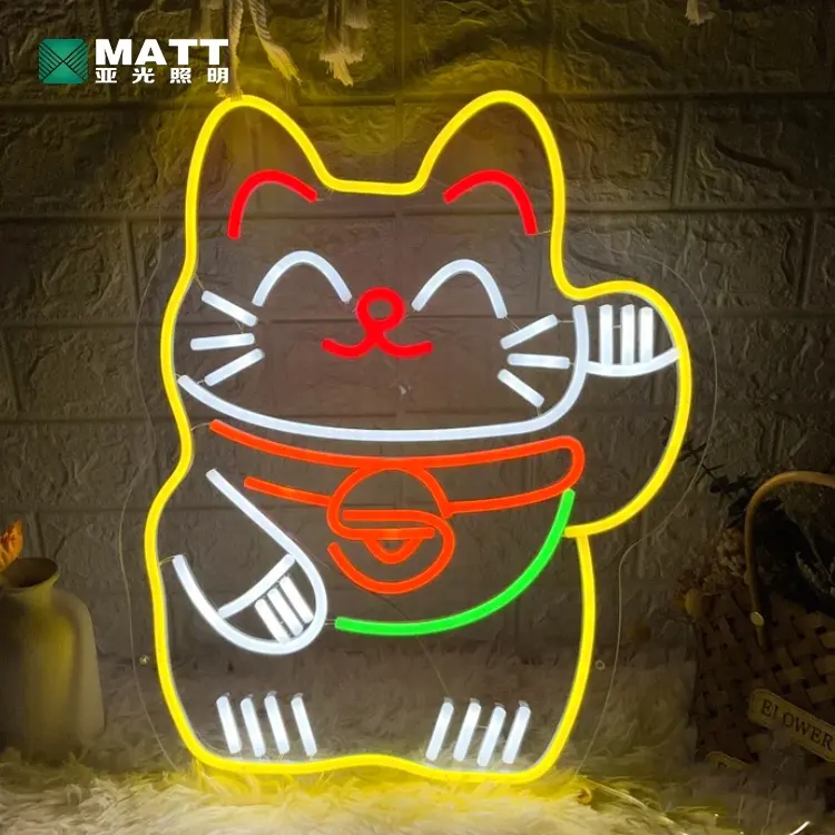 Matt Customize Lucky Cute Cat Neon Sign Bedroom Wall Decoration Home Wall Decor Bar Signs Led Neon Light Anime Acrylic Neon Sign