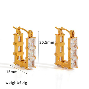 Pendientes de aro geométricos con circonita y engaste en canal, poste de oro de 18 quilates para mujer, joyería de regalo TE60688 - Product Image 4