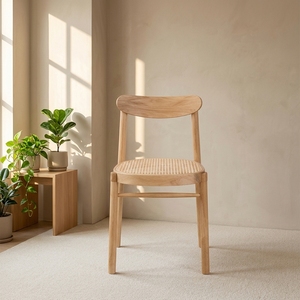 Sgabello Rotondo in <span class=keywords><strong>Legno</strong></span> di Frassino Bianco <span class=keywords><strong>e</strong></span> Rattan, Stile Wabi-Sabi, Design Nordico per Piccoli Appartamenti, <span class=keywords><strong>Sedia</strong></span> in <span class=keywords><strong>Legno</strong></span> Massello con Schienale Curvo, Minimalista Giapponese - Product Image 1
