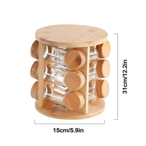 Set Organizzatore per <span class=keywords><strong>Spezie</strong></span> in Bambù Girevole a 360° con 12 Barattoli in <span class=keywords><strong>Vetro</strong></span> per <span class=keywords><strong>Spezie</strong></span> e Condimenti da Cucina - Product Image 6