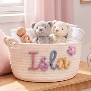 Personalized Cotton <b>Rope</b> Baby <b>Basket</b>, Custom Name <b>Storage</b> Bin Nursery Decor, Blankets & Diapers <b>Storage</b> <b>Basket</b> - Product Image 1
